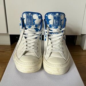 White and Blue High-Top Sneakers